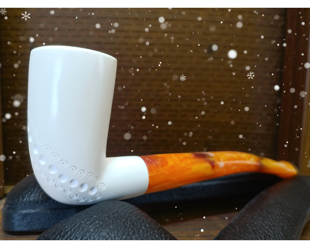 Block Meerschaum Amber Dotwork Pipe Block Meerschaum Amber Dotwork Pipe