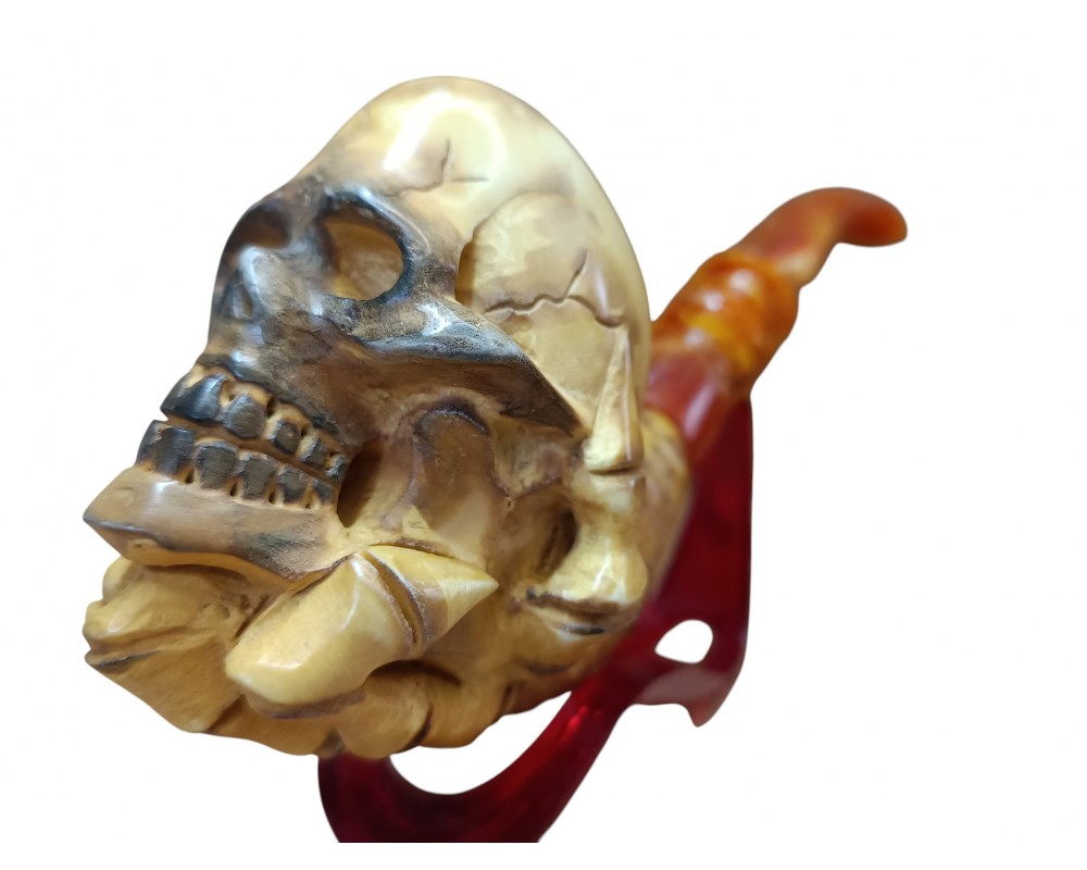 block meerschaum Ancient Skull pipe