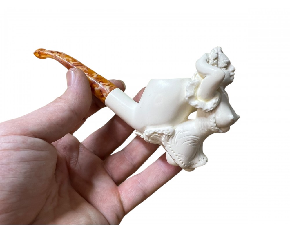 Artisan Figural Block Meerschaum Pipe Elegant Lady Artisan Figural Block Meerschaum Pipe Elegant Lady