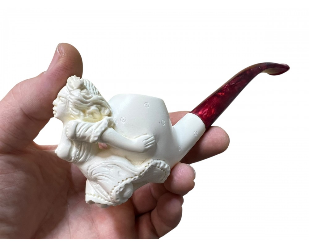 Artisan Figural Block Meerschaum Pipe Elegant Lady Artisan Figural Block Meerschaum Pipe Elegant Lady
