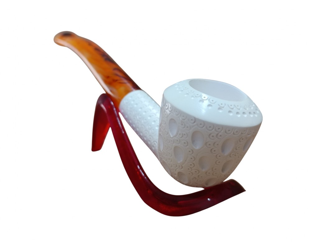 Handmade Turkish Geometric Carved Block Meerschaum Pipe Handmade Turkish Geometric Carved Block Meerschaum Pipe