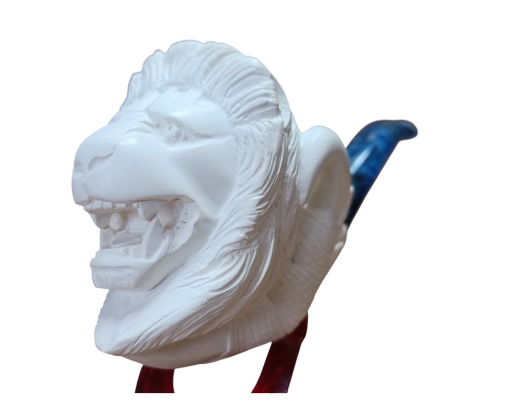White Coral Texture Lion Head Handmade Block Meerschaum Pipe