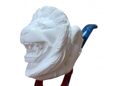 White Coral Texture Lion Head Handmade Block Meerschaum Pipe