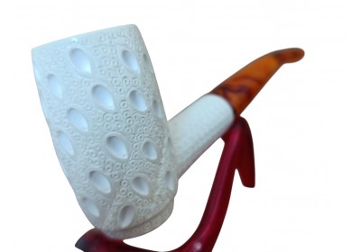 Ivory Mosaic Column Textured Handmade Block Meerschaum Pipe