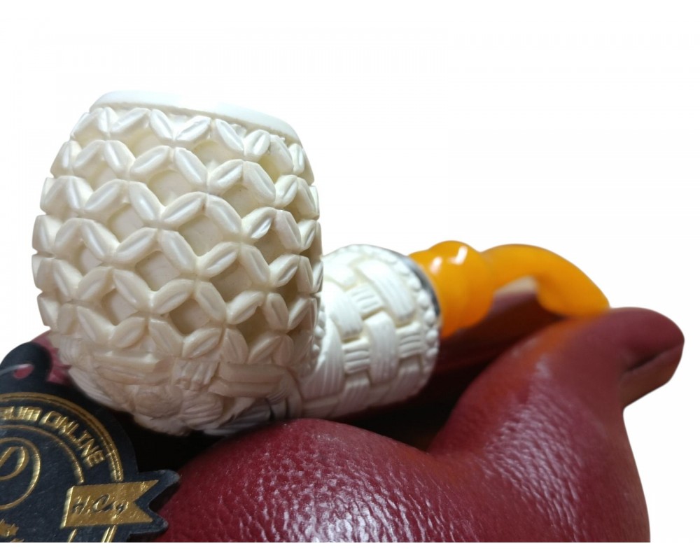 Ivory Weave Carved 925k silvery Handmade Block Meerschaum Pipe Ivory Weave Carved 925k silvery Handmade Block Meerschaum Pipe