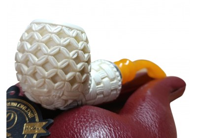 Ivory Weave Carved 925k silvery Handmade Block Meerschaum Pipe