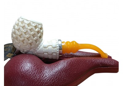 Ivory Weave Carved 925k silvery Handmade Block Meerschaum Pipe