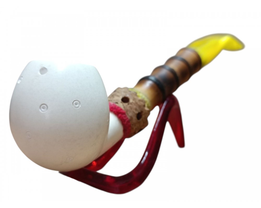 golden Nomad Handmade Block Meerschaum Pipe with Bamboo Style Shank and Yellow Stem golden Nomad Handmade Block Meerschaum Pipe with Bamboo Style Shank and Yellow Stem