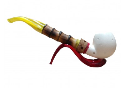 golden Nomad Handmade Block Meerschaum Pipe with Bamboo Style Shank and Yellow Stem