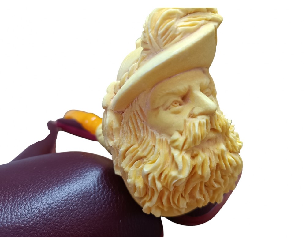 Block Meerschaum Sea Captain Carved Bust Pipe Block Meerschaum Sea Captain Carved Bust Pipe