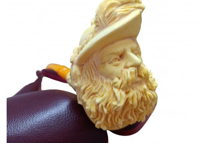 Block Meerschaum Sea Captain Carved Bust Pipe
