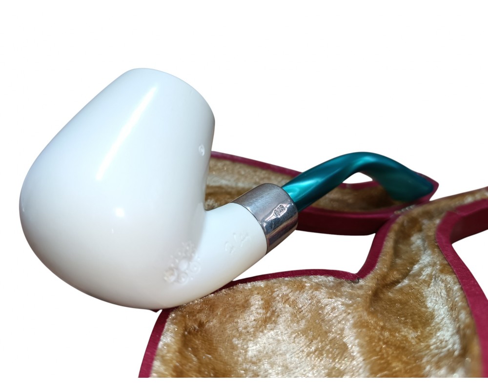 Block Meerschaum White Smooth Turquoise Pipe Block Meerschaum White Smooth Turquoise Pipe