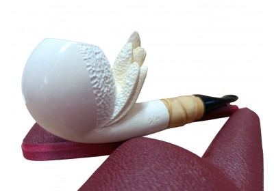 Block Meerschaum Winged Carved Bamboo Stem Pipe