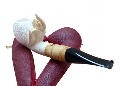 Block Meerschaum Winged Carved Bamboo Stem Pipe