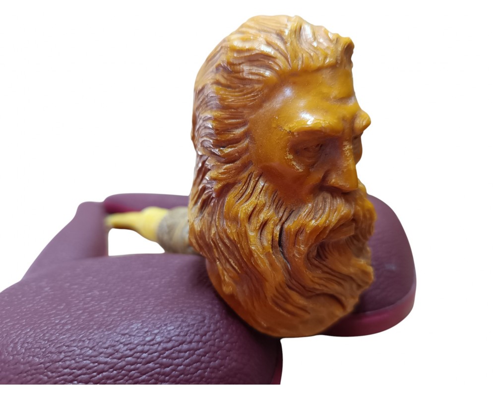 Block Meerschaum head of a bearded man pipe Block Meerschaum head of a bearded man pipe