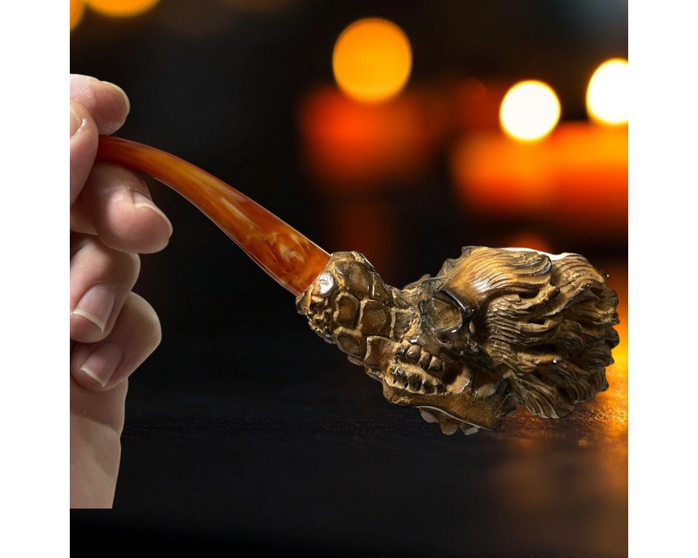 Two-Faced Skull Meerschaum Pipe