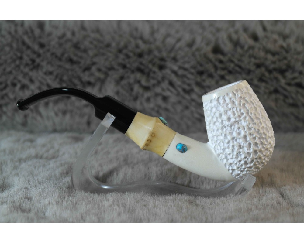 Block Meerschaum Rustic Pipe with Turquoise Iran Stone