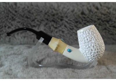 Block Meerschaum Rustic Pipe with Turquoise Iran Stone