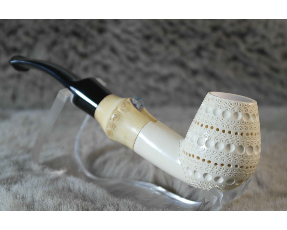 Block Meerschaum Pipe Bamboo with Turquoise stone