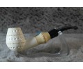 Block Meerschaum Pipe Bamboo with Turquoise stone