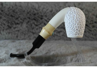 Block Meerschaum Rustic Pipe with Turquoise Iran Stone