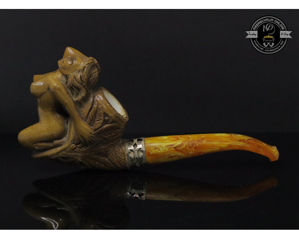 Handmade Block Meerschaum Silvery Naked Girl Pipe