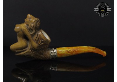 Handmade Block Meerschaum Silvery Naked Girl Pipe