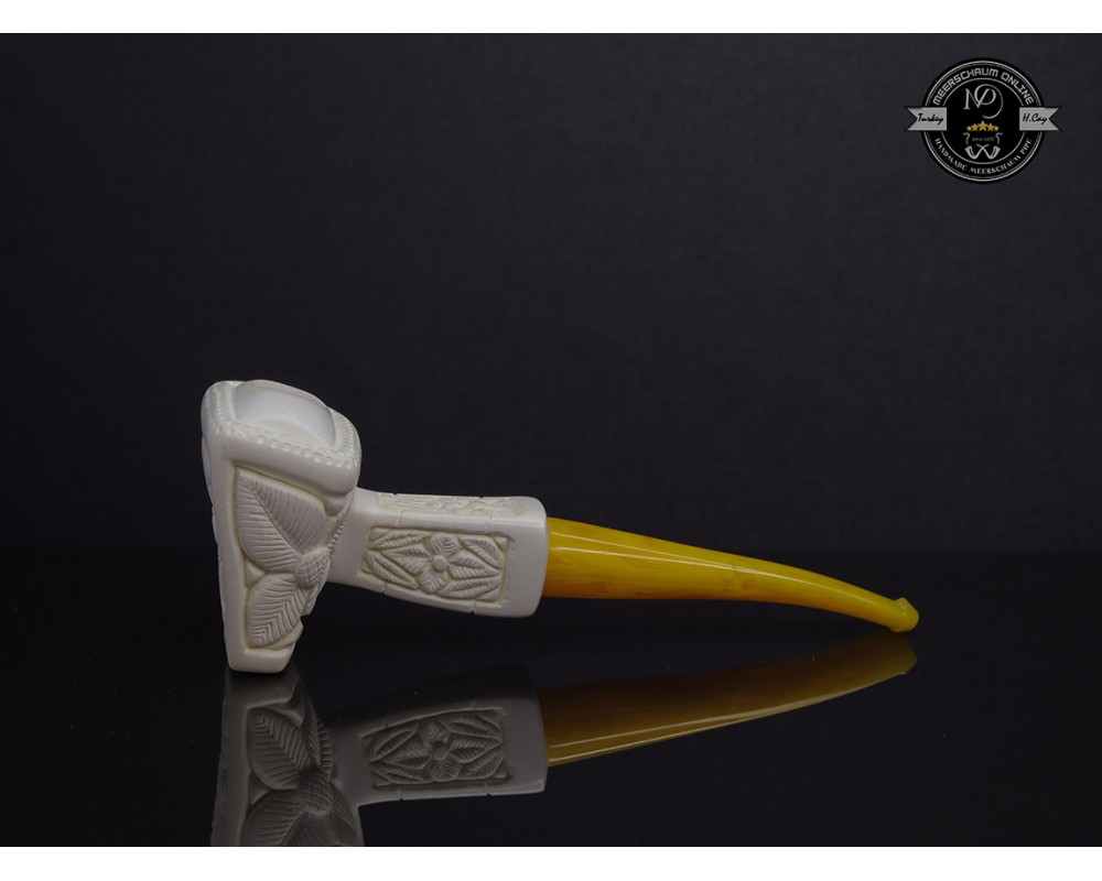 Block Meerschaum Flower Design Pipe